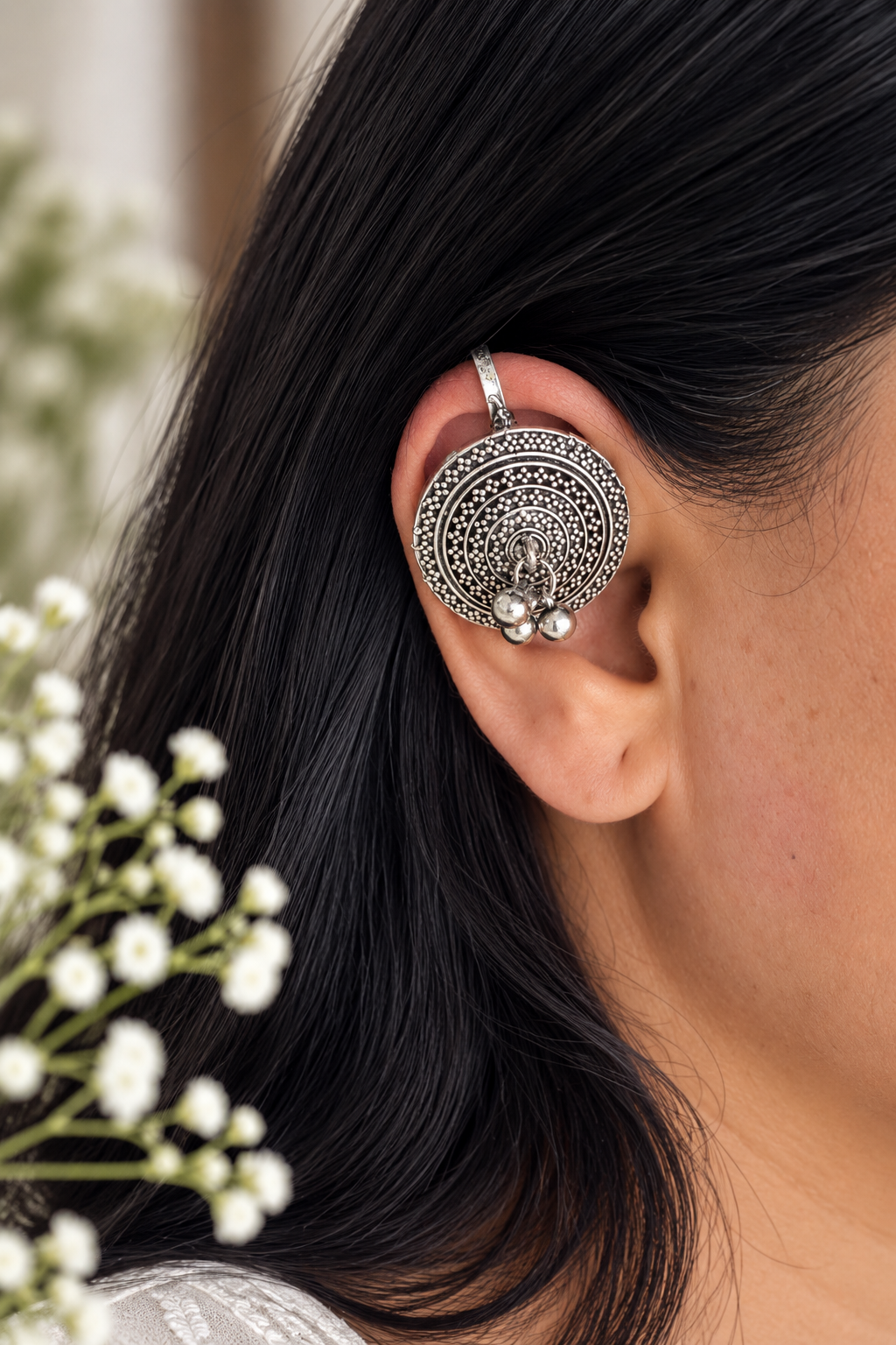 Oxidised Silver Circular Ear Cuff
