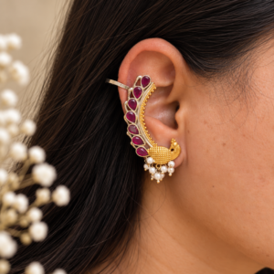 Rajwadi Ruby Peacock Ear Cuff