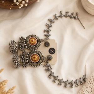 Bahubali Royal Enamel Kan-Chain Jhumka Earrings