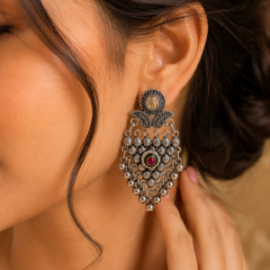 Jaisalmer Antique Silver Filigree Chandelier Dangler Earrings