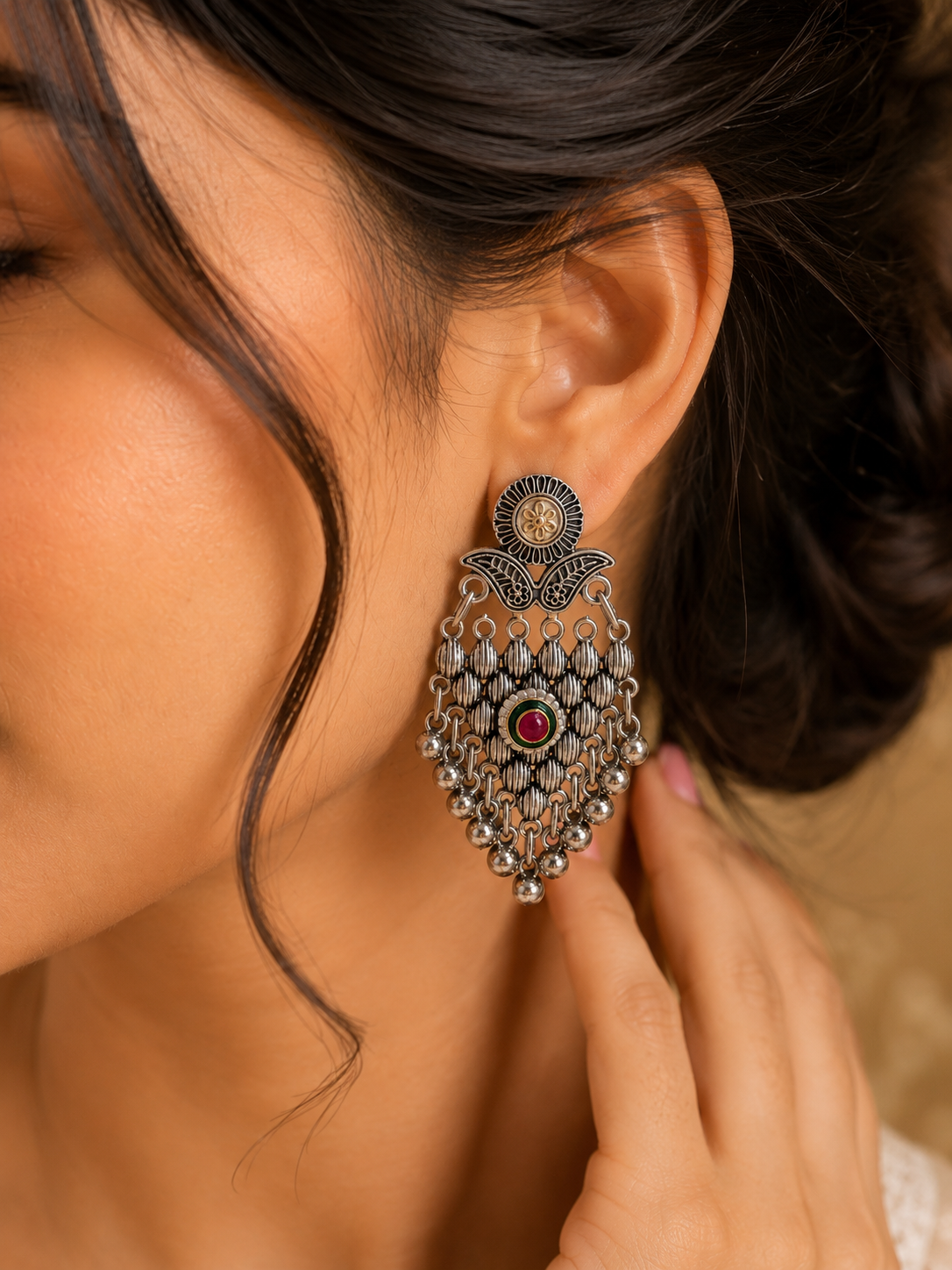 Jaisalmer Antique Silver Filigree Chandelier Dangler Earrings