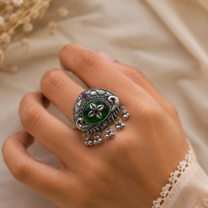Mor Pankh Emerald Green Cabochon Peacock Statement Ring