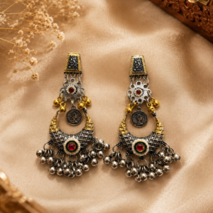 Cleopatra Roman Coin Dual-Tone Crescent Chandelier Earrings