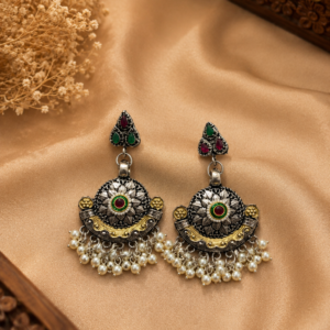 Sitara Dual-Tone Crescent Pearl Fringe Dangler Earrings