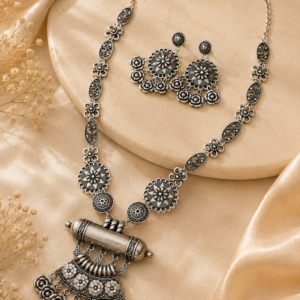 Kavach Tribal Amulet & Floral Filigree Long Necklace Set