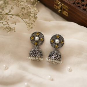Kanika Amber Yellow Crystal & Pearl Dome Jhumka Earrings