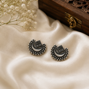 Chandramukhi Beaded Crescent Moon Oxidised Stud Earrings