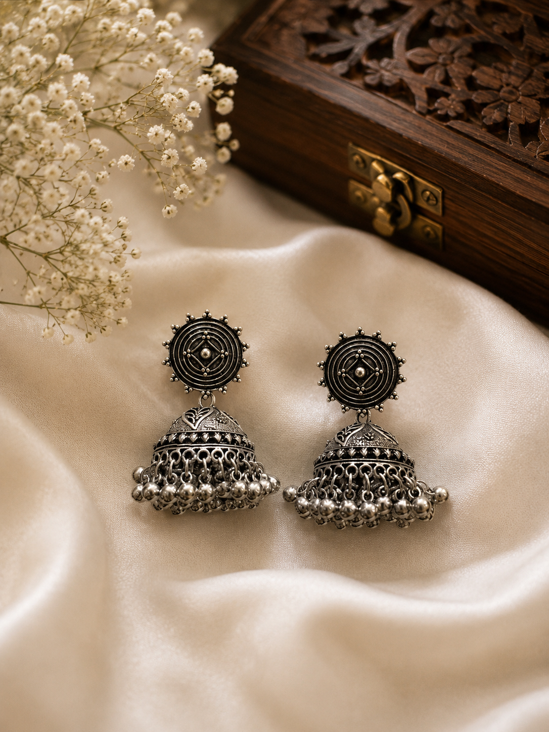 Sudarshan Chakra Wheel Top Tribal Dome Jhumka Earrings