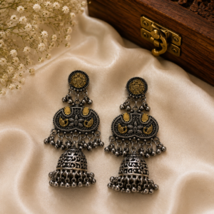 Gajendra Dual-Tone Elephant Crest Chandelier Jhumka Earrings