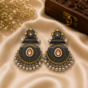 Karnika Dual-Tone Sunburst Chandbali Drop Earrings