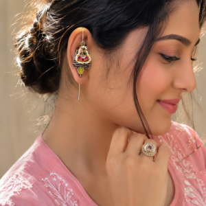 Navratna Kundan Floral Ear Cuff (Kan-Sui Ear Pin)