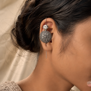 Mandala Antique Silver Floral Ear Pin Crawler (Kan-Sui)
