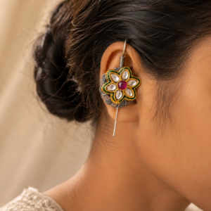 Padma Kundan & Meenakari Floral Ear Cuff Pin
