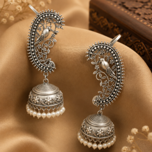 Kalyani Peacock Paisley Antique Silver Ear Cuff Jhumka