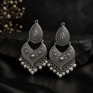 Tara Teardrop & Crescent Antique Silver Chandelier Earrings