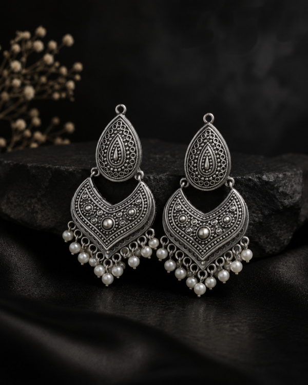 Tara Teardrop & Crescent Antique Silver Chandelier Earrings
