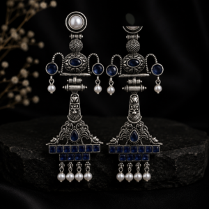 Neelam Vintage Geometric Royal Blue Chandelier Earrings
