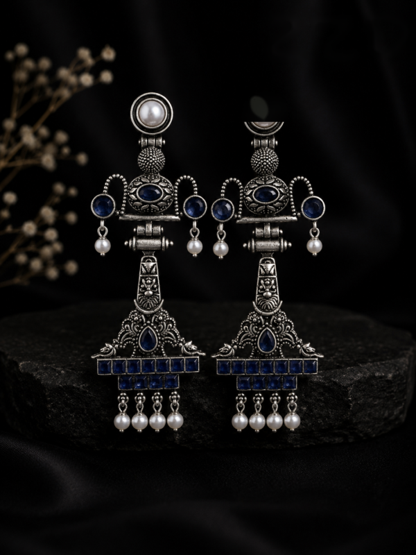 Neelam Vintage Geometric Royal Blue Chandelier Earrings