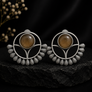Surya Golden Amber Stone Leaf Petal Stud Earrings