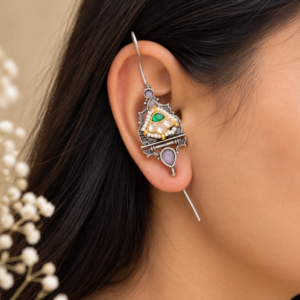 Navratna Kundan Floral Ear Cuff (Kan-Sui Ear Pin)